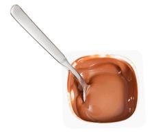 chocolate yoghurt and spoon in plastic cup photo