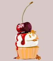 Delicious cupcakes decorated with sweet nut and cherry toppings vector