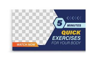 gym and fitness training, exercise youtube thumbnail, and web banner template Vector design