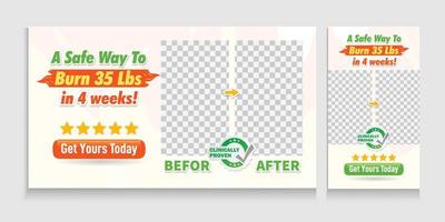 video template thumbnail and end card design banner with Before  After body Transformations poster advertise vector