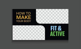 entrenamiento de gimnasio y fitness, miniatura de youtube de ejercicio y diseño de vector de plantilla de banner web