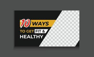 entrenamiento de gimnasio y fitness, miniatura de youtube de ejercicio y diseño de vector de plantilla de banner web