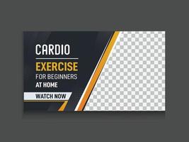 entrenamiento de gimnasio y fitness, miniatura de youtube de ejercicio y diseño de vector de plantilla de banner web