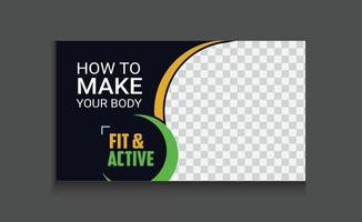 entrenamiento de gimnasio y fitness, miniatura de youtube de ejercicio y diseño de vector de plantilla de banner web