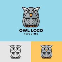 Simple and clean owl cartoon character, flat and outlines premium logo vector