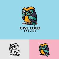 Simple and clean owl cartoon character, flat and outlines premium logo vector