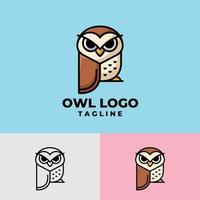 Simple and clean owl cartoon character, flat and outlines premium logo vector