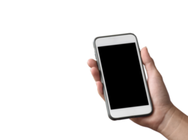 geïsoleerd Holding mobiel telefoon in hand- met knipsel paden. concept voor online marketing, aan het leren, winkelen, toepassingen, bankieren, streamen, chatten, vdo roeping, facetimes en verzekeringen. png