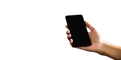 geïsoleerd Holding mobiel telefoon in hand- met knipsel paden. concept voor online marketing, aan het leren, winkelen, toepassingen, bankieren, streamen, chatten, vdo roeping, facetimes en verzekeringen. png