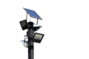 Mini solar cell panel to store and use the power from the sunlight with street lamps and bulbs at night, soft and selective focus. png