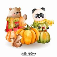 Cute Christmas Watercolor Bear, Panda, Teddy, Autumn or Fall Animal, Watercolor illustration vector