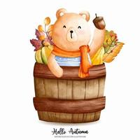 lindo oso de acuarela de navidad, peluche, animal de otoño o otoño, ilustración de acuarela vector