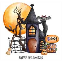 Halloween Haunted house with a full moon. Happy Halloween, Halloween element. Halloween decoration vector