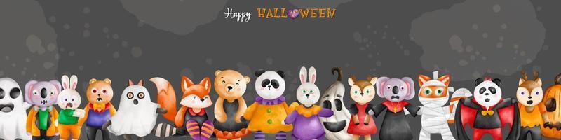 Halloween background banner. Animals in Halloween costumes for Halloween holiday vector