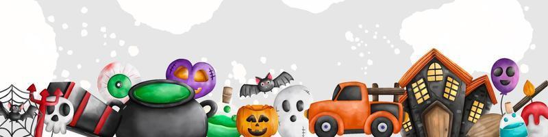 elementos felices de halloween y fondo claro para banner, portada. fiesta de halloween. vector