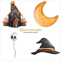 Halloween Watercolor composition painting illustration vector. Haunted house Halloween concept vector