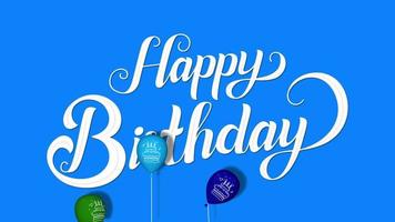 Alles Gute zum Geburtstag Luftballons fliegen in Zeitlupe, Geburtstagskuchen, 3D-Rendering, Luma-Mattauswahl video