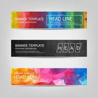 Set of banners with a polygonal geometric background with different design elements and colors. Design of flyers, banners, brochures and cards, Corporate Identity, Advertising printing.