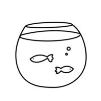 Round aquarium. Home aquarium with fish. Vector doodle illustration isolated on white background