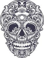 Monocromo de ornamento de cabeza de calavera de lujo clásico vector