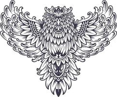 Flying owl flourish ornament silhouette vector