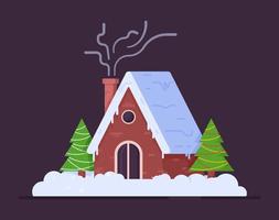 Vector illustration of winter house. Christmas card background poster.
