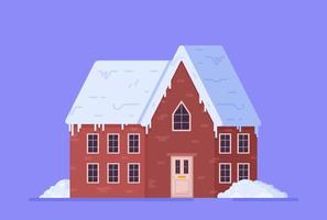 Vector illustration of a house in winter. Concept of the winter season. First snow.