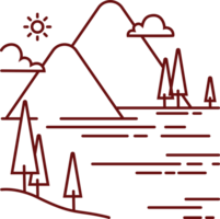 ilustração de linha mono de montanhas da paisagem rural. contorno minimalista para arte de parede, impressão, logotipo e outros elementos de design. png