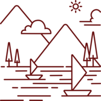 berge monolinie illustration der landschaftslandschaft. minimalistischer Umriss für Wandkunst, Druck, Logo und andere Designelemente. png