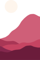 montagna e sole nel minimalista paesaggio illustrazione. tramonto e Alba sfumatura nel terra tono colore. di moda contemporaneo design illustrazione. png