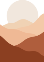 mountain and sun in minimalist landscape illustration. sunset and sunrise nuance in earth tone color. trendy contemporary design illustration. png