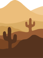 öken- och kaktus i minimalistisk landskap illustration. solnedgång och soluppgång nyans i jord tona Färg. trendig samtida design illustration. png