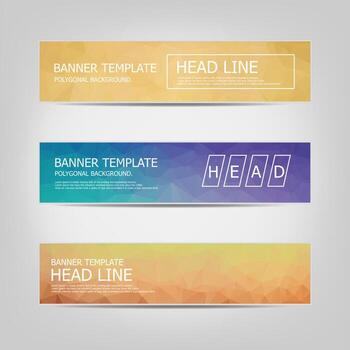 Vector banners collection with abstract multicolored polygonal mosaic backgrounds. Business design templates. Modern banners with geometric shapes background.