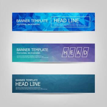 Vector banners collection with abstract multicolored polygonal mosaic backgrounds. Business design templates. Modern banners with geometric shapes background.