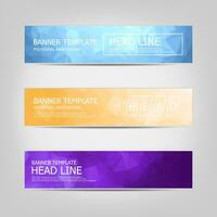 Set of banners with a polygonal geometric background with different design elements and colors. Design of flyers, banners, brochures and cards, Corporate Identity, Advertising printing. vector