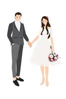 wedding couple holding hands in casual grey suit and dress flat style vector