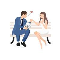 pareja de novios tomándose de la mano para confesar o proponer en traje azul marino formal y vestido de estilo plano eps10 ilustración de vectores