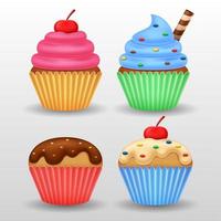 Cupcake set collection on white background vector