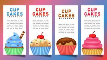 Cupcakes banner set with colorful background vector