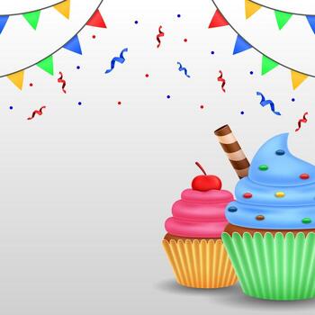 Cupcake and ribbon background with copy space area, Suiteable to use on Birthday greeting card vector