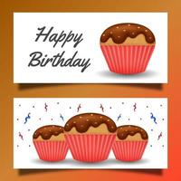 Happy birthday greeting card and banner with cake and ribbon on white background vector