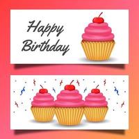 Happy birthday greeting card and banner with cake and ribbon on white background vector