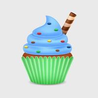 dulce cupcake con oblea stick sobre fondo blanco. vector