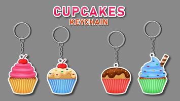 Cupcakes key chain with cherry set vector