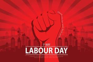 cartel de vector del día internacional del trabajo. feliz Día del Trabajo. 1 de mayo con mano roja sobre fondo rojo. gracias por tu duro trabajo.