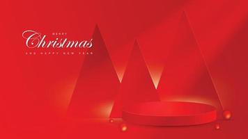 Merry Christmas and happy new year banner with product display cylindrical shape. Vector illustrator