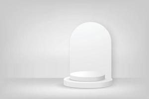 Podium abstract background. Geometric shape.white colors scene. white background vector 3d rendering with podium. stand to show cosmetic products. Stage showcase on pedestal display grey studio