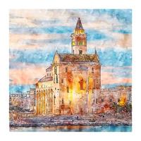 Trani Puglia Italy Watercolor sketch hand drawn illustration vector