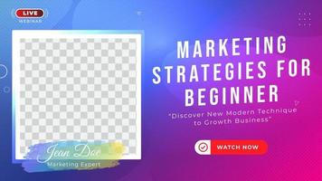 Youtube thumbnail template of marketing strategies online webinar vector