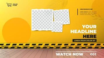 Promotion sale youtube thumbnail template with wooden floor and wall concept vector